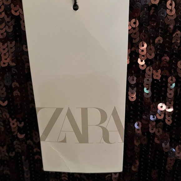 Zara Chocolate Brown Sequin Halter Maxi Dress NWT - Picture 7 of 11